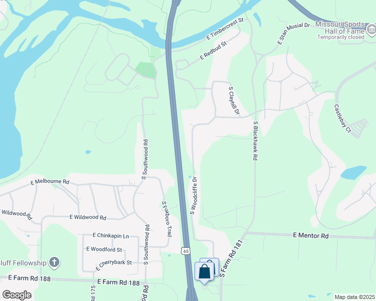 map of restaurants, bars, coffee shops, grocery stores, and more near 5465 South Woodcliffe Drive in Springfield