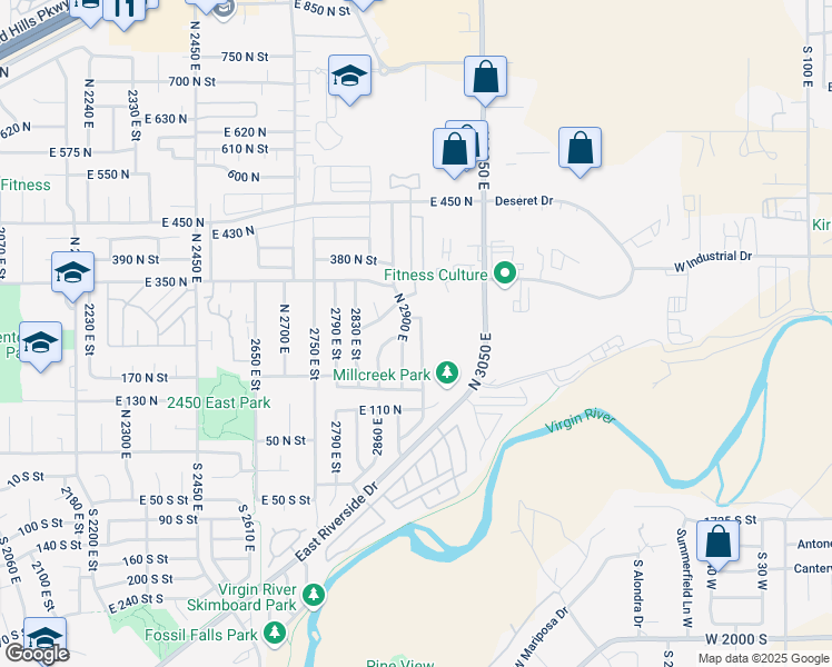 map of restaurants, bars, coffee shops, grocery stores, and more near 259 North 2940 East in St. George