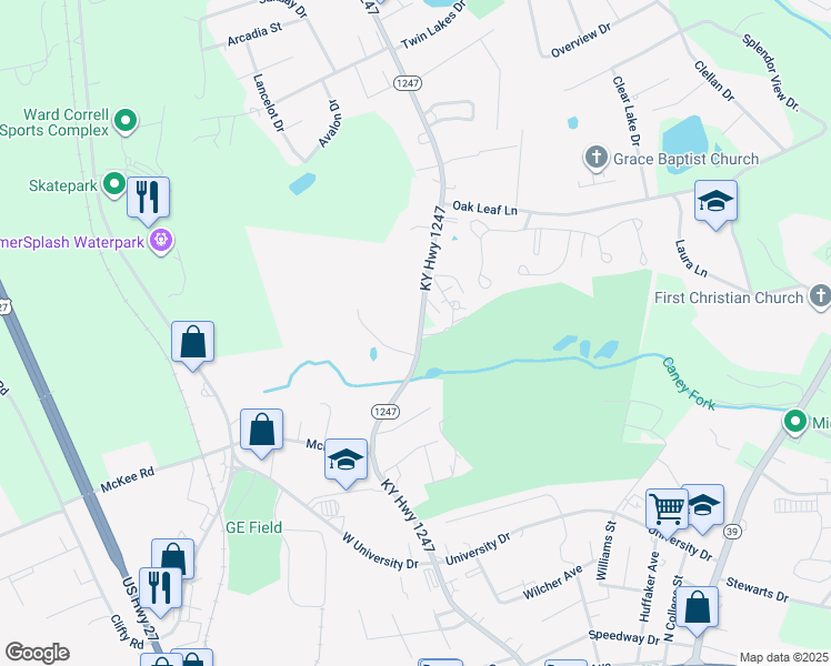 map of restaurants, bars, coffee shops, grocery stores, and more near 1635 Kentucky 1247 in Somerset