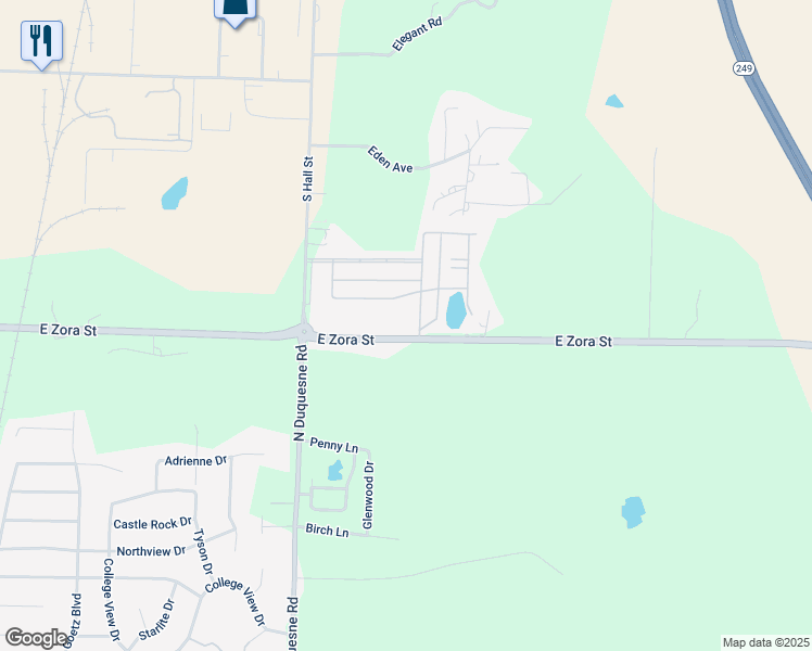 map of restaurants, bars, coffee shops, grocery stores, and more near 4575 East Zora Street in Joplin