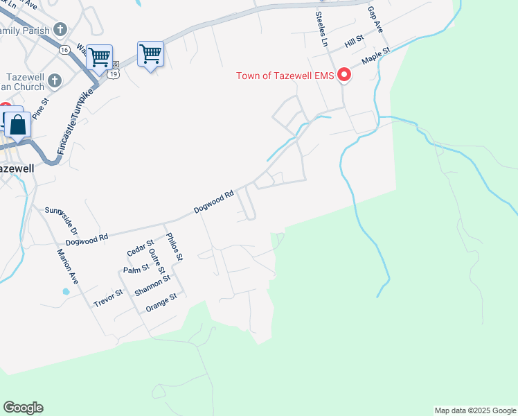 map of restaurants, bars, coffee shops, grocery stores, and more near 185 Rogers Drive in Tazewell