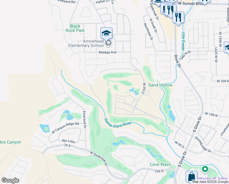 map of restaurants, bars, coffee shops, grocery stores, and more near 225 North Country Lane in St. George