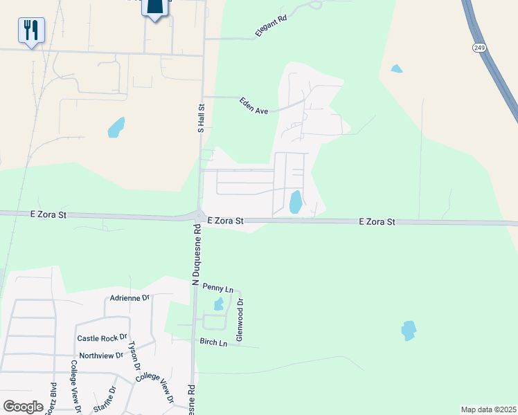 map of restaurants, bars, coffee shops, grocery stores, and more near 4575 East Zora Street in Joplin
