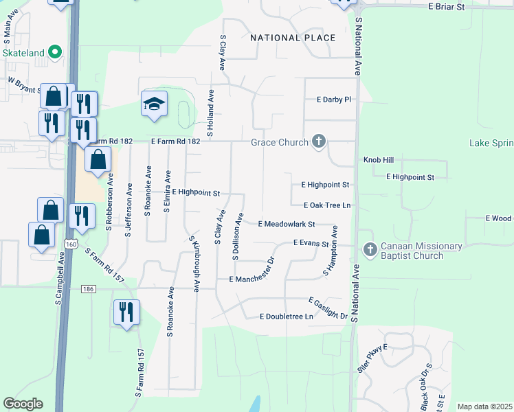 map of restaurants, bars, coffee shops, grocery stores, and more near 5551 South Hazel Avenue in Springfield