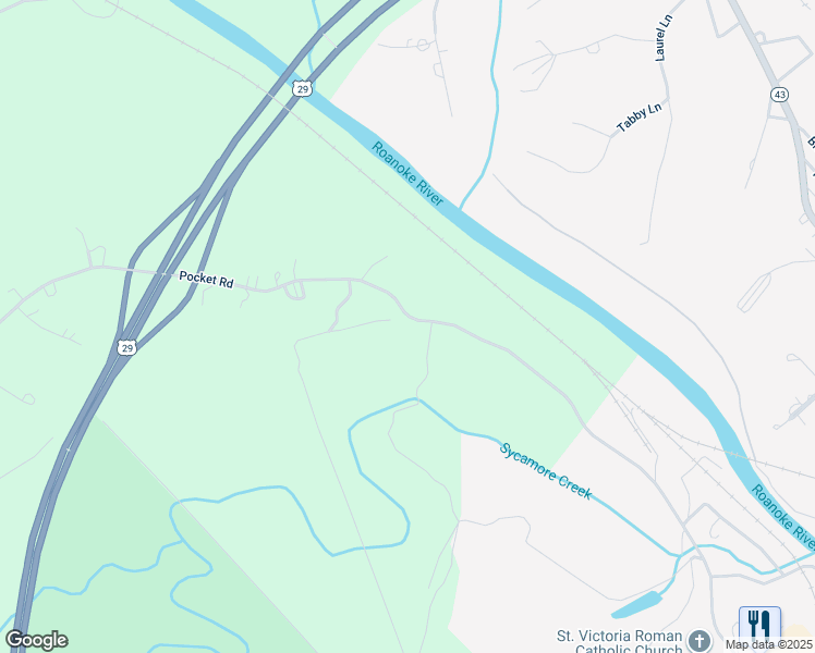 map of restaurants, bars, coffee shops, grocery stores, and more near 1369 Pocket Road in Hurt