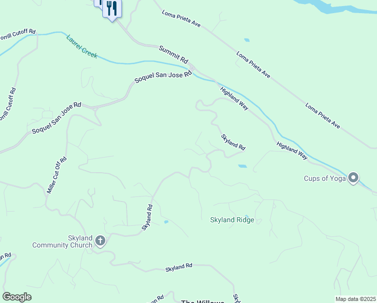 map of restaurants, bars, coffee shops, grocery stores, and more near 24595 Skyland Road in Los Gatos
