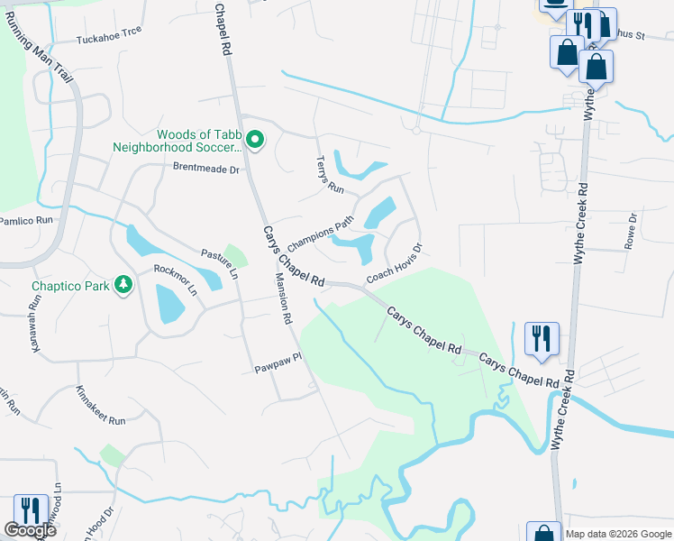 map of restaurants, bars, coffee shops, grocery stores, and more near 112 Melvins End in Yorktown