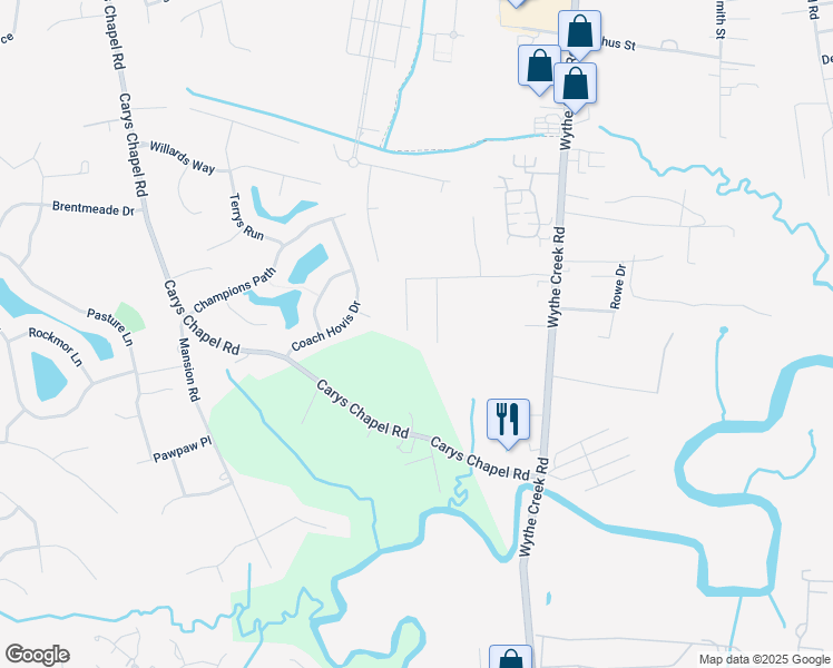 map of restaurants, bars, coffee shops, grocery stores, and more near 11 Oscars Court in Poquoson