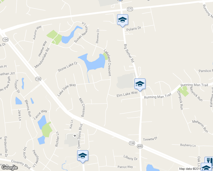 map of restaurants, bars, coffee shops, grocery stores, and more near 404 Lakeland Crescent in Yorktown
