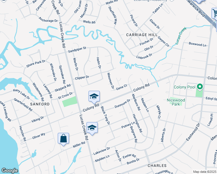 map of restaurants, bars, coffee shops, grocery stores, and more near 228 May Court in Newport News