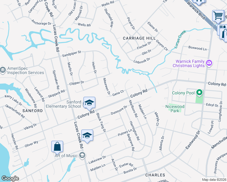 map of restaurants, bars, coffee shops, grocery stores, and more near 400 Maureen Drive in Newport News