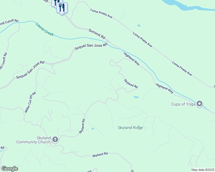 map of restaurants, bars, coffee shops, grocery stores, and more near 24595 Skyland Road in Los Gatos