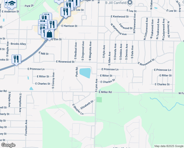 map of restaurants, bars, coffee shops, grocery stores, and more near Park Road in Republic