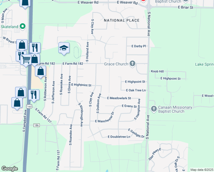 map of restaurants, bars, coffee shops, grocery stores, and more near 5551 South Hazel Drive in Springfield