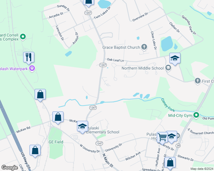 map of restaurants, bars, coffee shops, grocery stores, and more near 1654 Kentucky 1247 in Somerset