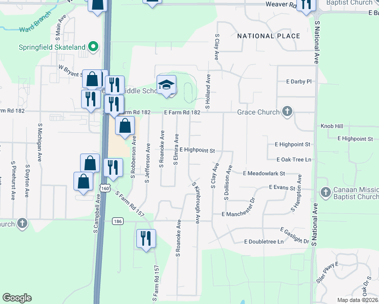 map of restaurants, bars, coffee shops, grocery stores, and more near in Springfield