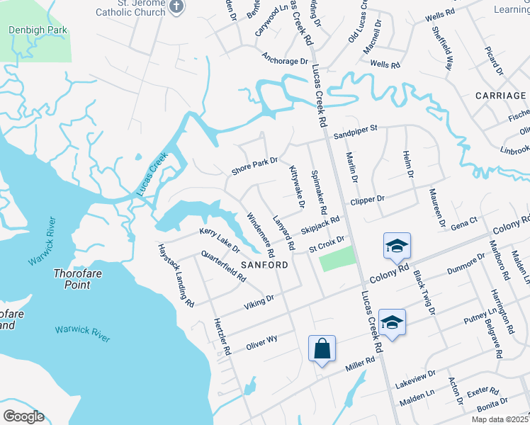 map of restaurants, bars, coffee shops, grocery stores, and more near 513 Lanyard Road in Newport News