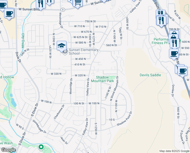 map of restaurants, bars, coffee shops, grocery stores, and more near 1246 West 300 Street North in St. George