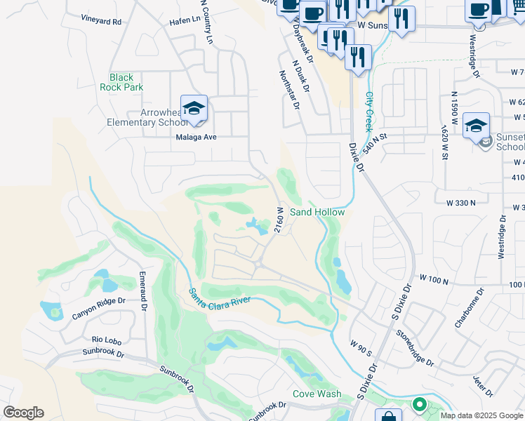 map of restaurants, bars, coffee shops, grocery stores, and more near 271 North Country Lane in St. George