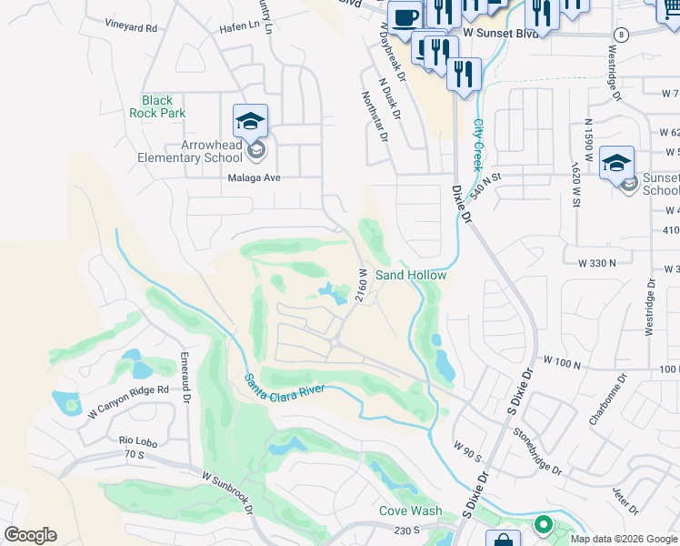 map of restaurants, bars, coffee shops, grocery stores, and more near 271 North Country Lane in St. George