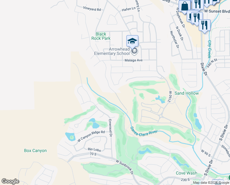 map of restaurants, bars, coffee shops, grocery stores, and more near 500 Lava Flow Drive in Santa Clara