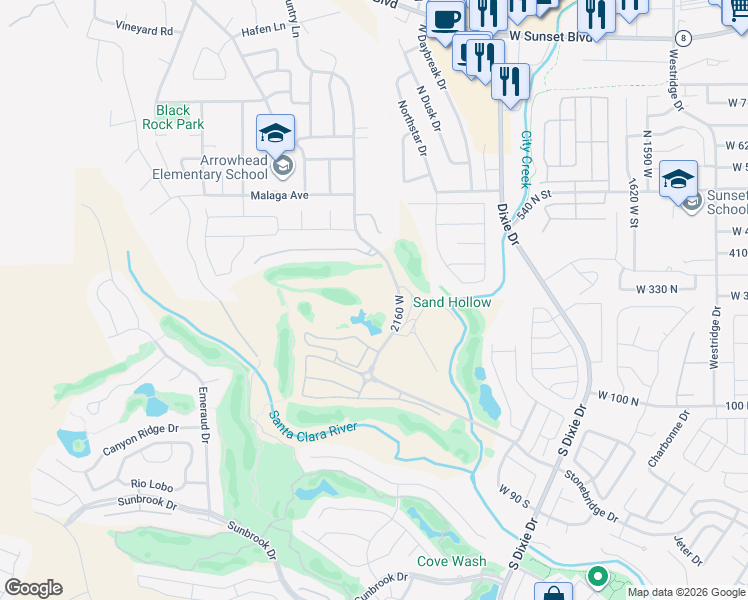 map of restaurants, bars, coffee shops, grocery stores, and more near 271 North Country Lane in St. George