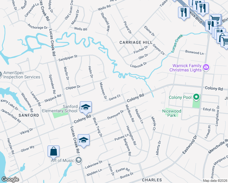 map of restaurants, bars, coffee shops, grocery stores, and more near 411 Marlboro Road in Newport News