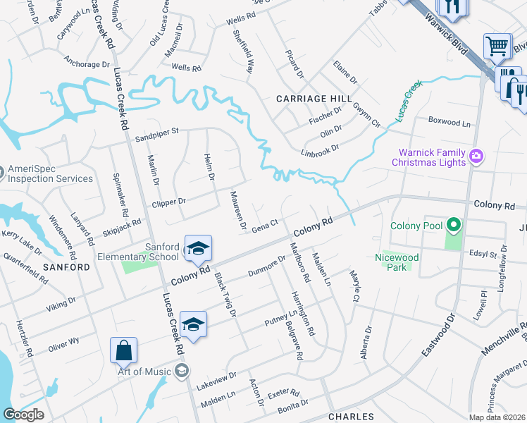 map of restaurants, bars, coffee shops, grocery stores, and more near 411 Marlboro Road in Newport News