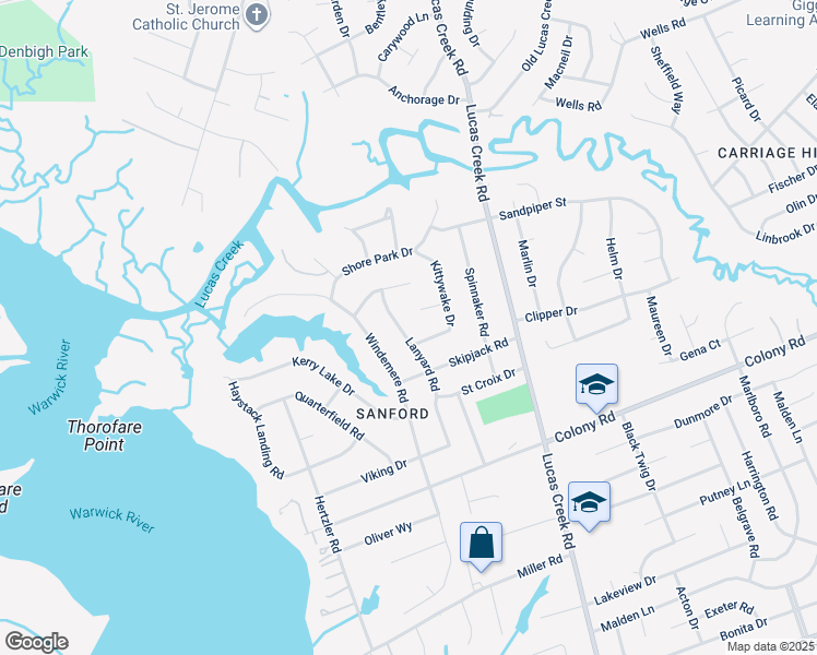 map of restaurants, bars, coffee shops, grocery stores, and more near 512 Lanyard Road in Newport News