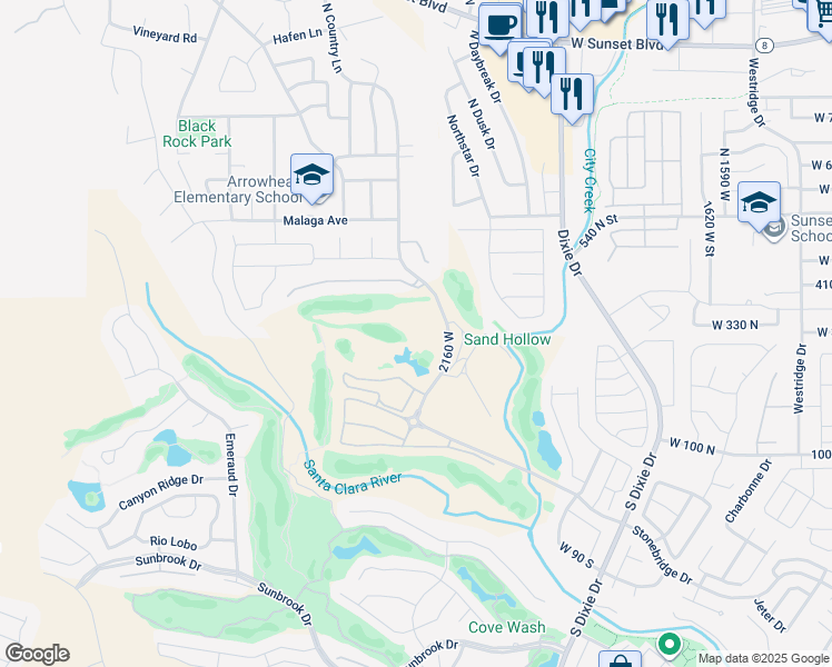 map of restaurants, bars, coffee shops, grocery stores, and more near 271 North Country Lane in St. George