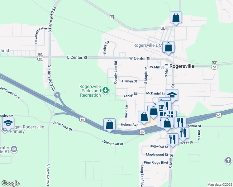 map of restaurants, bars, coffee shops, grocery stores, and more near 201-299 Glenn St in Rogersville
