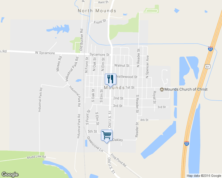 map of restaurants, bars, coffee shops, grocery stores, and more near 398 1st Street in Mounds