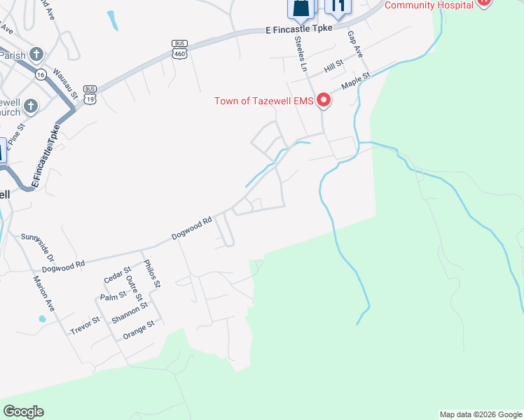 map of restaurants, bars, coffee shops, grocery stores, and more near 229 Deer Ridge Trail in Tazewell