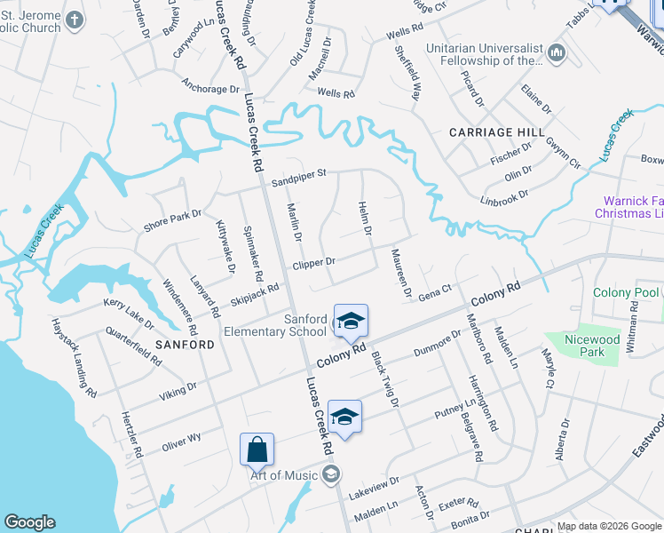 map of restaurants, bars, coffee shops, grocery stores, and more near 569 Windjammer Crescent in Newport News