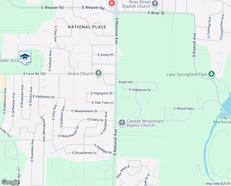map of restaurants, bars, coffee shops, grocery stores, and more near 5537 South National Avenue in Springfield