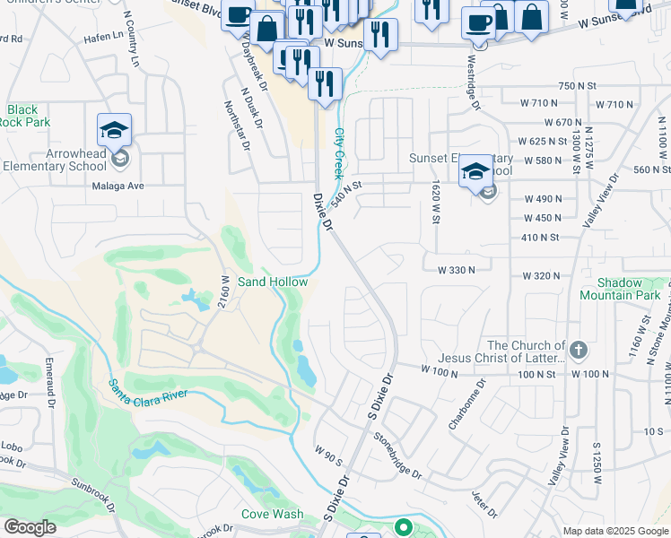 map of restaurants, bars, coffee shops, grocery stores, and more near 359 North Dixie Drive in St. George