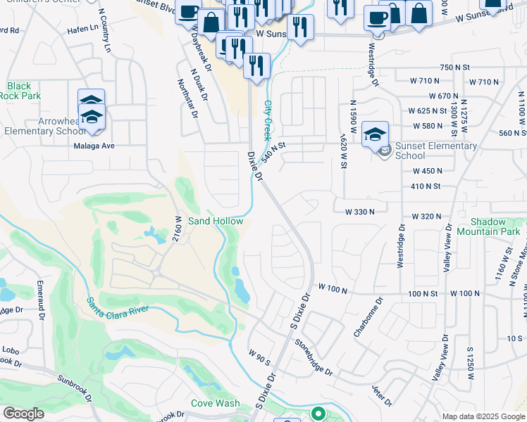 map of restaurants, bars, coffee shops, grocery stores, and more near 359 North Dixie Drive in St. George
