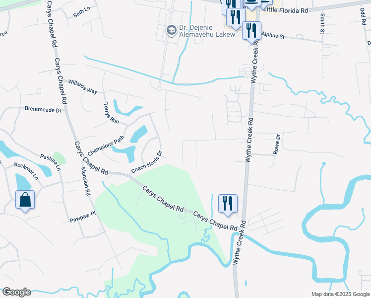 map of restaurants, bars, coffee shops, grocery stores, and more near 3 Oscars Court in Poquoson