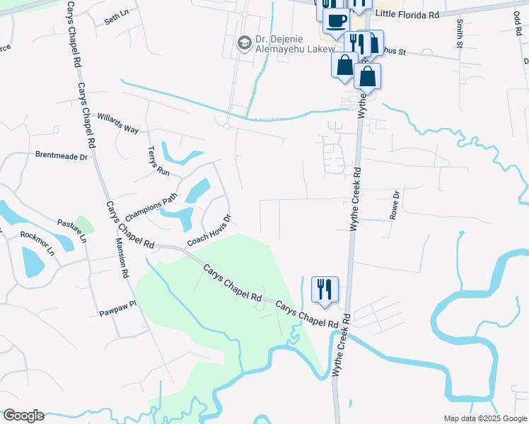 map of restaurants, bars, coffee shops, grocery stores, and more near 3 Oscars Court in Poquoson