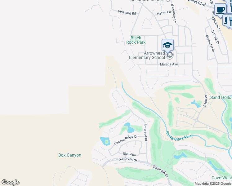 map of restaurants, bars, coffee shops, grocery stores, and more near 363 Lost Creek Drive West in St. George