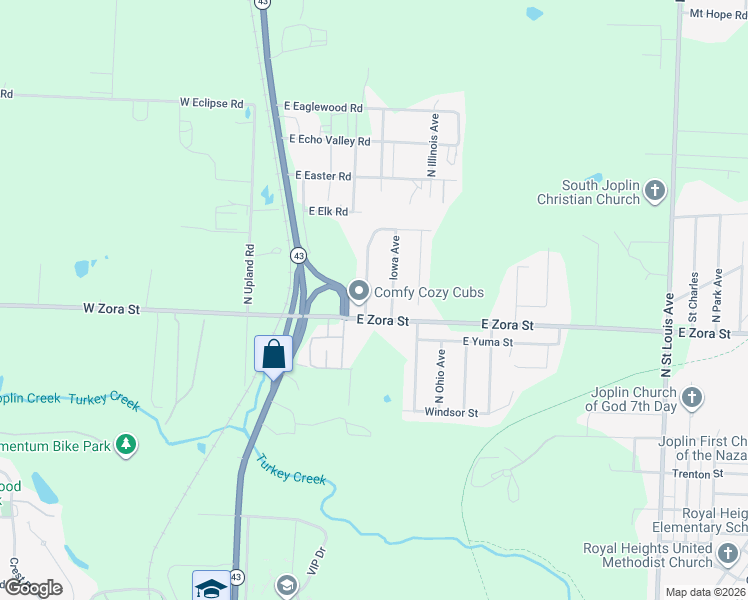 map of restaurants, bars, coffee shops, grocery stores, and more near 2728 Iowa Avenue in Joplin