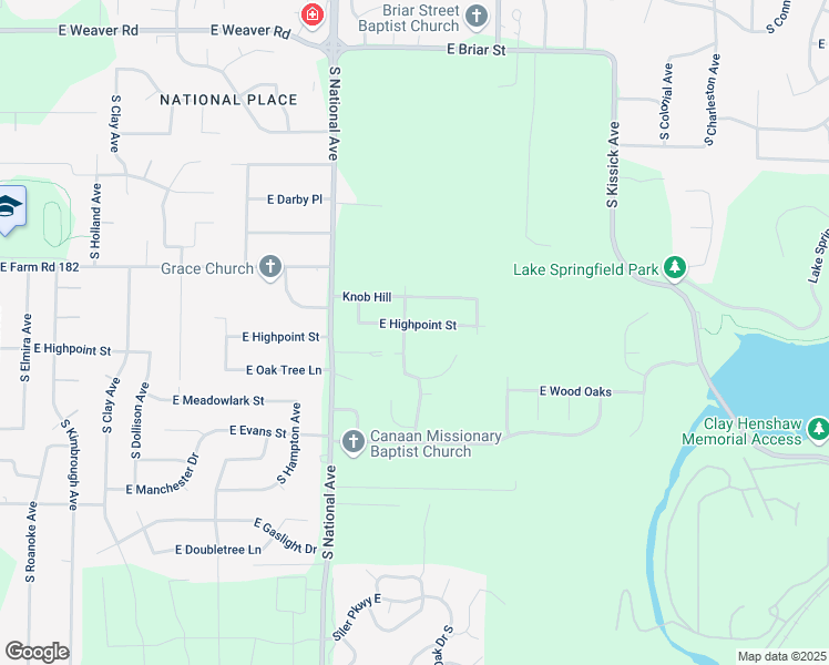 map of restaurants, bars, coffee shops, grocery stores, and more near 1310 East Highpoint Street in Springfield