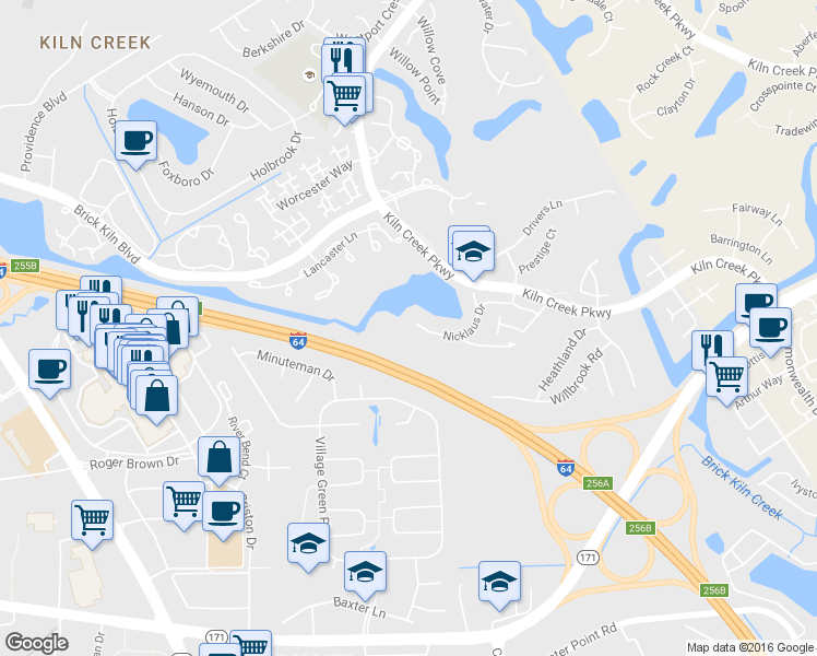 map of restaurants, bars, coffee shops, grocery stores, and more near 972 Nicklaus Dr in Newport News