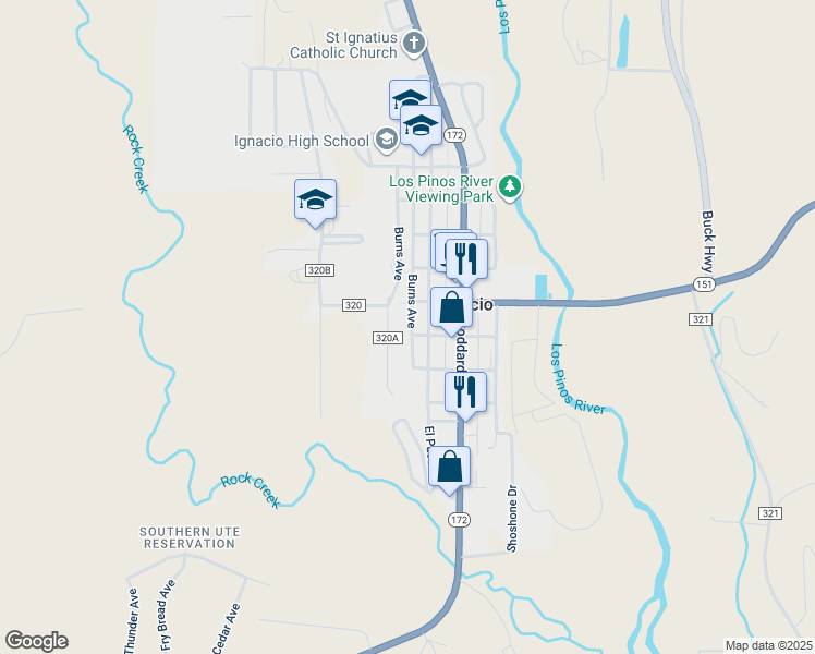 map of restaurants, bars, coffee shops, grocery stores, and more near 355 Empire Street in Ignacio