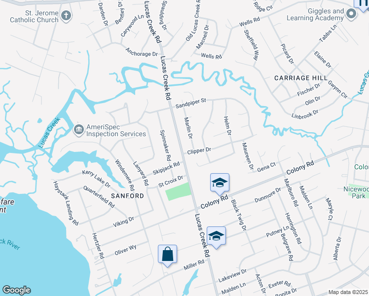 map of restaurants, bars, coffee shops, grocery stores, and more near 506 Lucas Creek Road in Newport News
