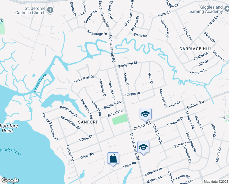 map of restaurants, bars, coffee shops, grocery stores, and more near 508 Spinnaker Road in Newport News