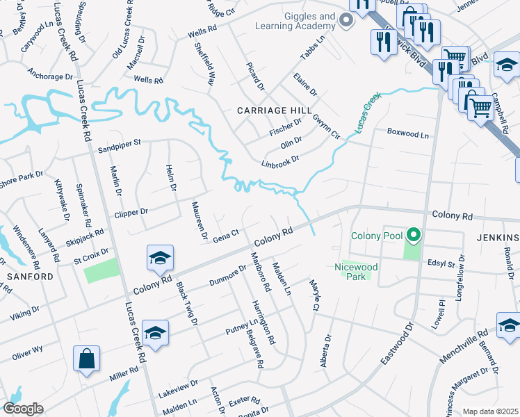 map of restaurants, bars, coffee shops, grocery stores, and more near 410 Marlboro Road in Newport News