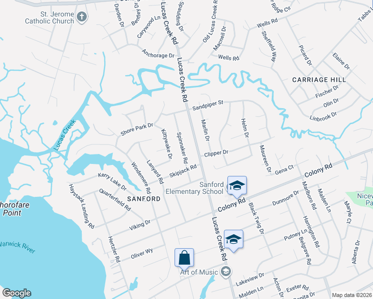 map of restaurants, bars, coffee shops, grocery stores, and more near 508 Spinnaker Road in Newport News