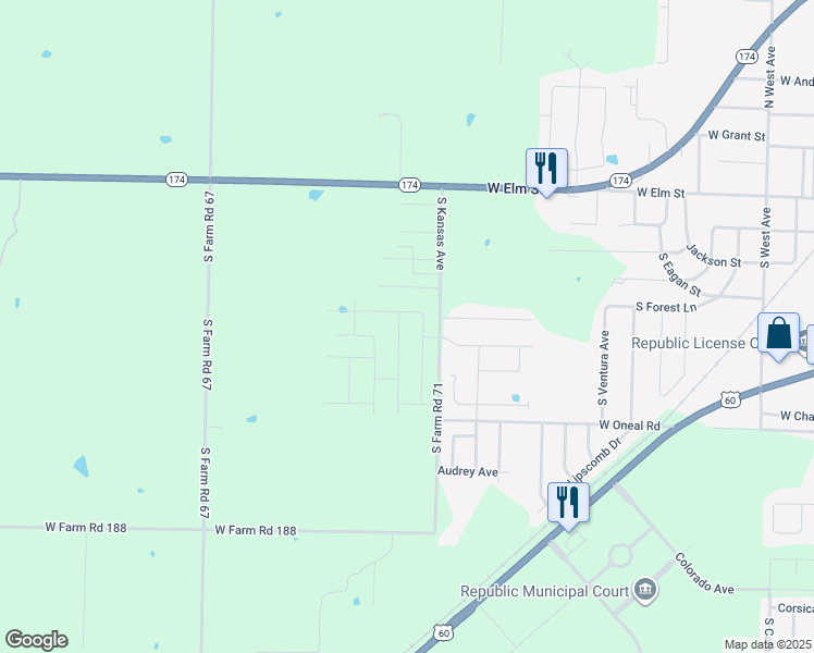 map of restaurants, bars, coffee shops, grocery stores, and more near 408 South Sarah Avenue in Republic