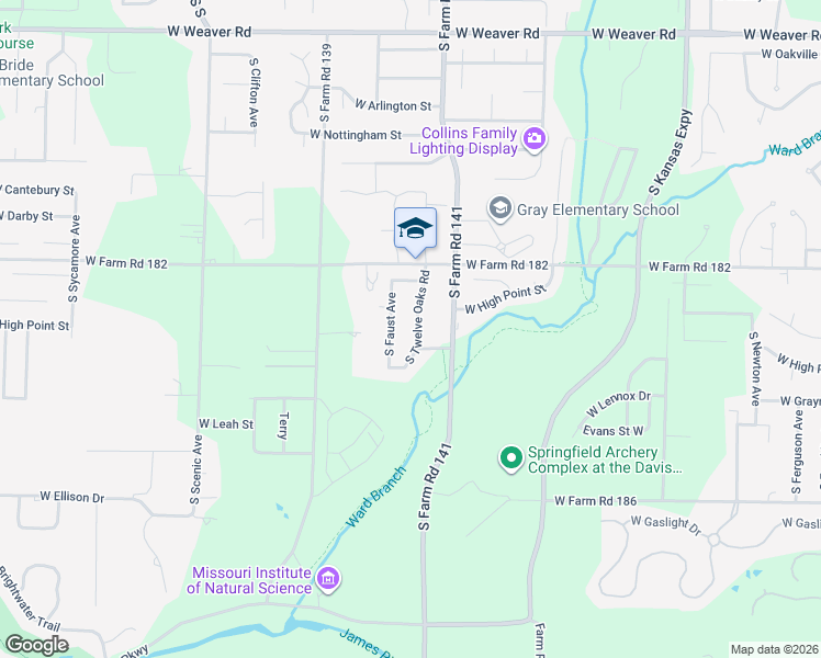 map of restaurants, bars, coffee shops, grocery stores, and more near 5521 South Twelve Oaks Road in Springfield